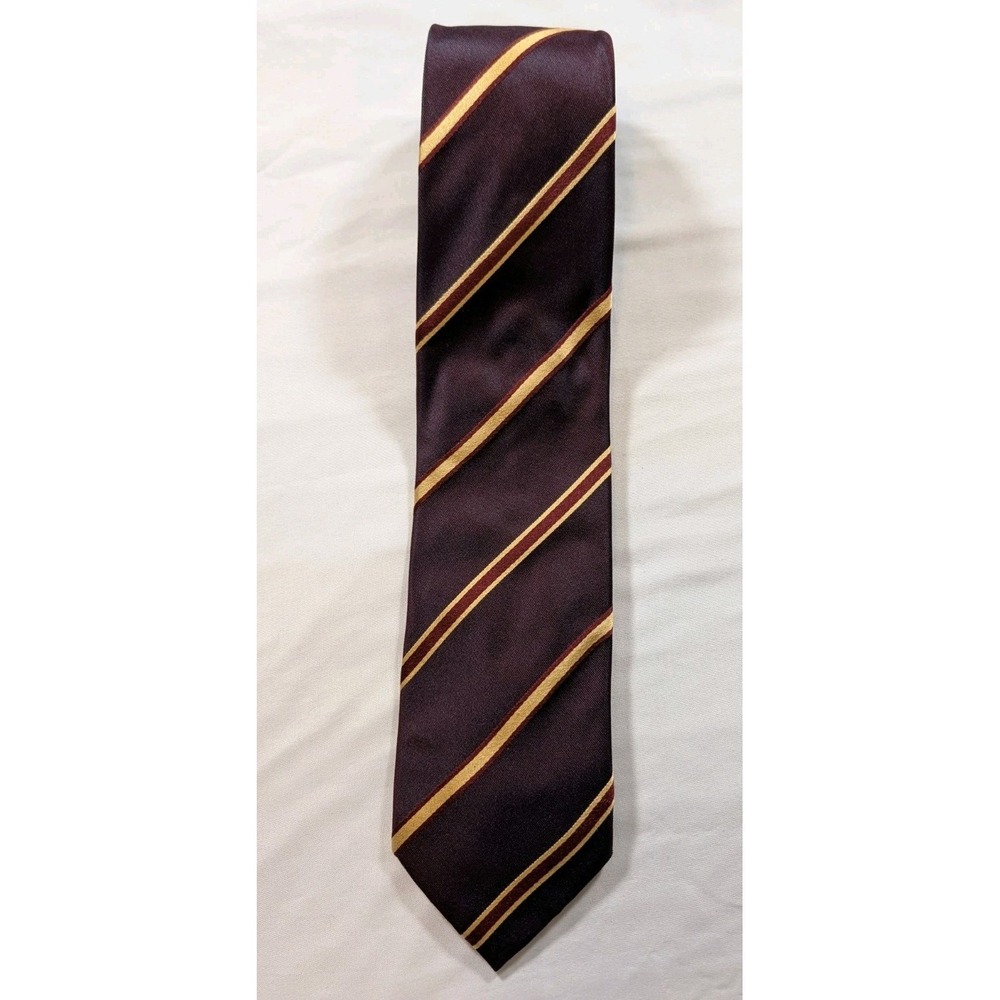 d'este Italy Mens Silk Necktie Extra Long XL Burgundy Gold Red Stripe 3.75" Wid